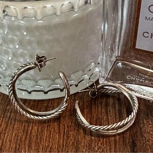 🔥David Yurman Sterling Silver Braided Crossover Hoops Earrings